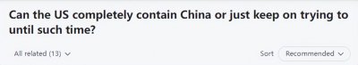 ​美国网友：美国能全面遏制中国吗，还是只能试图阻挠中国发展？